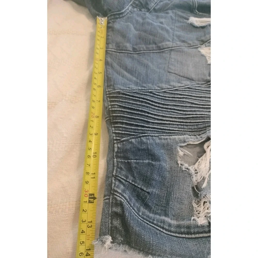 True Religion Geno Mens Denim Shorts Size 32 Distressed Moto Ribbed Slim Relaxed